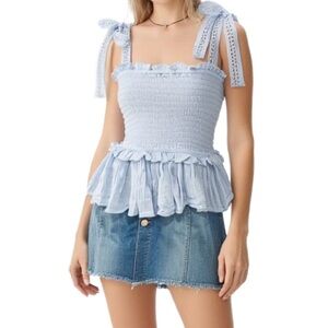 Venice Love Smocked Ruffle Top with Ruffled Hem Size S